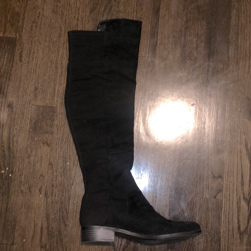Black Velvet Knee-High Boots, Size 7M